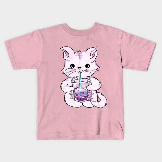 Cat boba tea Kids T-Shirt by Bossin